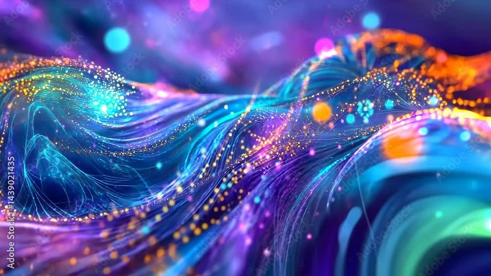 Poster vibrant waves of colorful light flowing in dynamic abstract motion