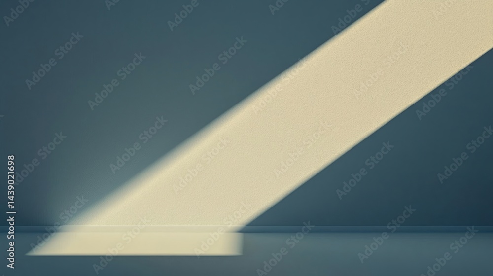 Poster a minimalist scene featuring a diagonal beam of light casting shadows on a textured wall and floor, 