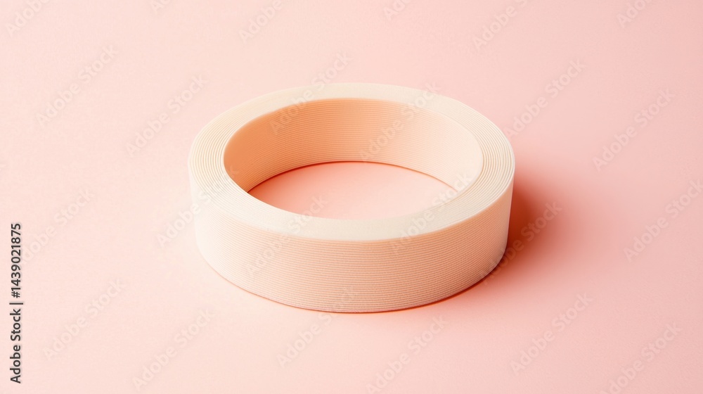 Poster a simple, circular roll of tape rests on a soft pink background, showcasing its smooth texture and c