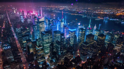 Obraz premium Aerial View of Nighttime Manhattan