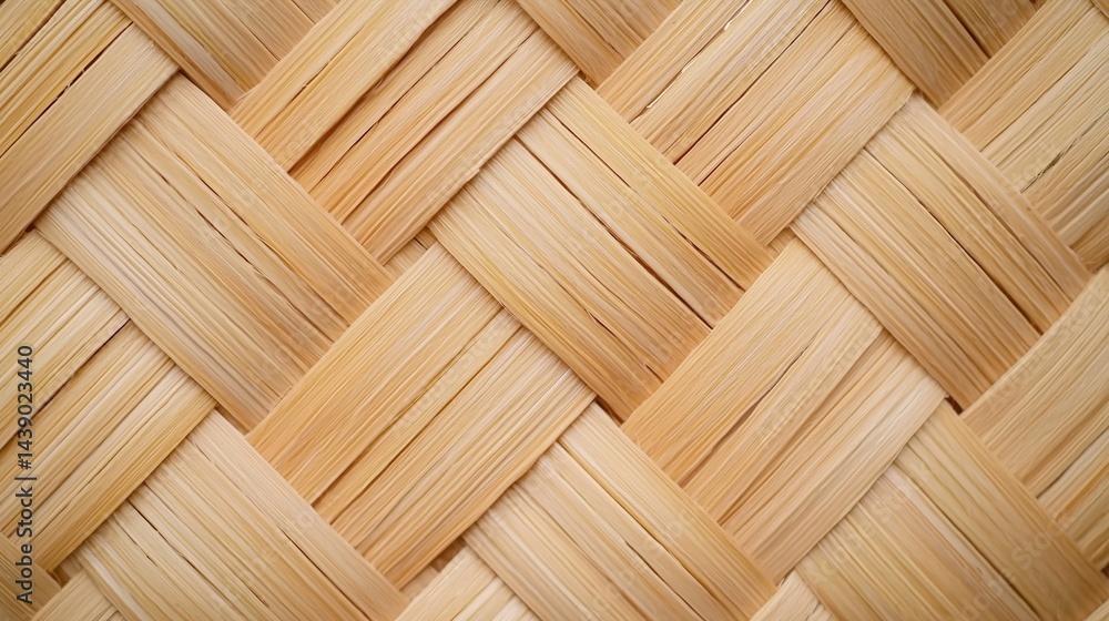 Poster a close-up view of a woven pattern made from natural fibers, showcasing the intricate craftsmanship 