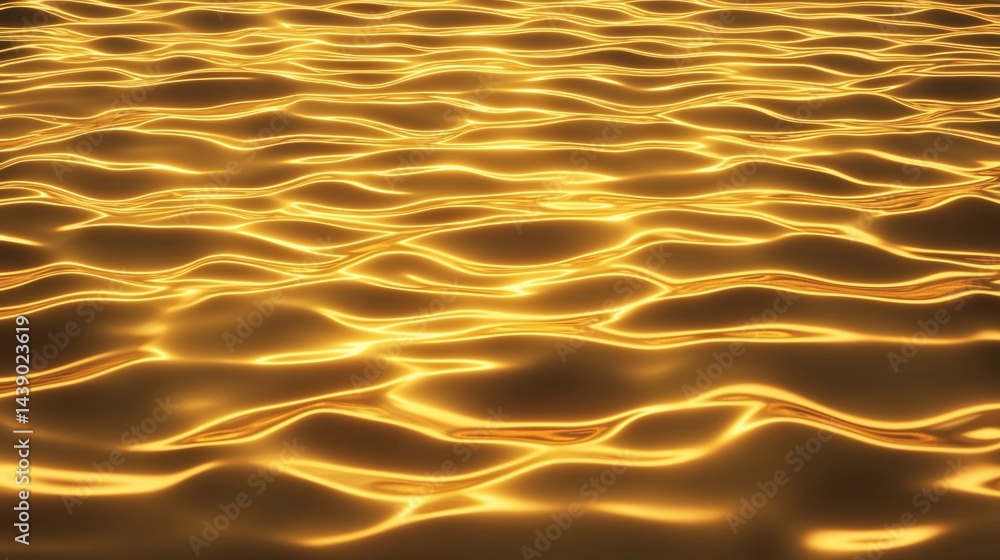 Poster a shimmering golden surface of water, reflecting light in gentle waves, creating a tranquil and mesm