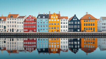 Obraz premium Colorful waterfront houses reflected in still water