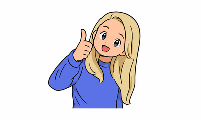 cute woman thumbs up cartoon illustration