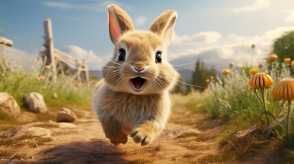 Cute Bunny Running Towards the Camera