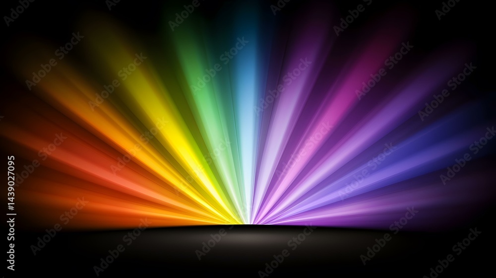 Poster the image contains a burst of radiating light, displaying a spectrum of colors from red to violet, r