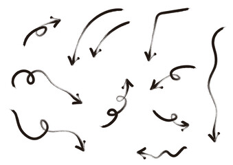 ブラシで描いたようなかすれのある手書き風矢印　セット