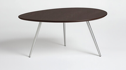 A brown coffee table with a silver base