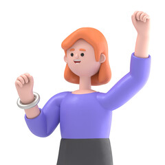 3D illustration of European businesswoman Ellen doing winner, clenched fist gesture.Strong,Transparent Background Mockup.Supports PNG files with transparent backgrounds.