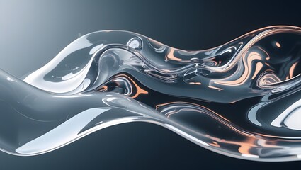 Futuristic silver and transparent fluid waves flowing gracefully.
