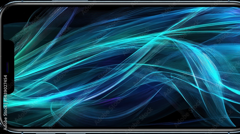 Poster bright animated wallpaper featuring flowing neon lines creates a dynamic visual experience on a smar