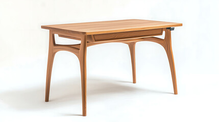 A wooden table with a black handle on the top