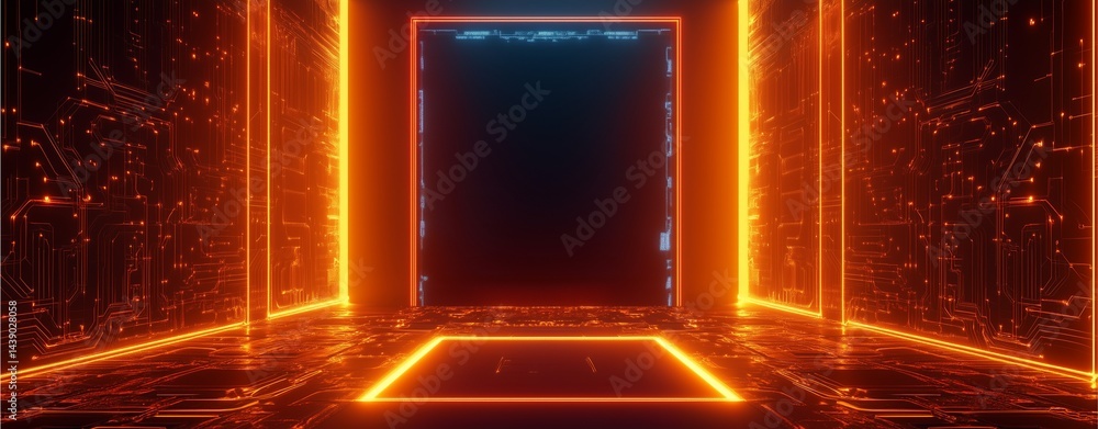 Poster futuristic portal: illuminate a journey through a vibrant corridor. the image captures a mesmerizing