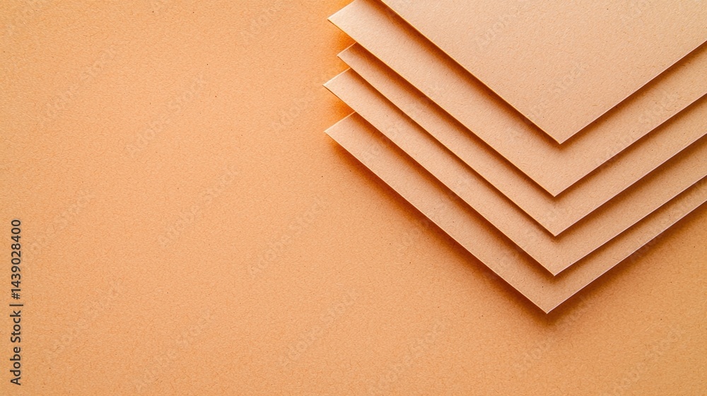 Poster a stack of soft, textured paper sheets in a warm peach hue, arranged neatly against a matching backg