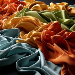 Colorful Silks and Textiles Flowing Gracefully in Soft Tones of Orange, Yellow, Blue, Green, and Nature-Inspired Colors for Creative Projects and Artworks