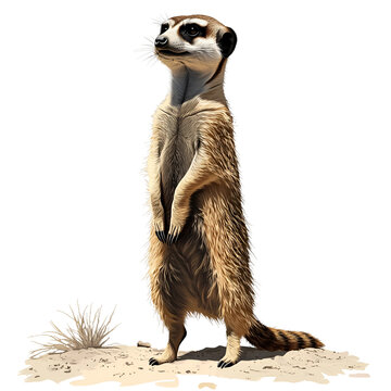 Realistic vector image of a shy meerkat standing isolated on transparent background