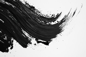 Abstract black paint stroke on white background.  Dynamic, expressive brushstrokes create a bold, flowing design element