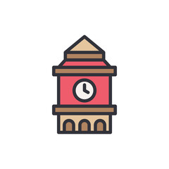 Clock tower colored icons, minimalist vector illustration ,simple transparent graphic element .Isolated on white background