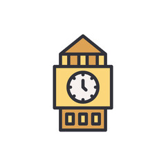 Clock tower colored icons, minimalist vector illustration ,simple transparent graphic element .Isolated on white background