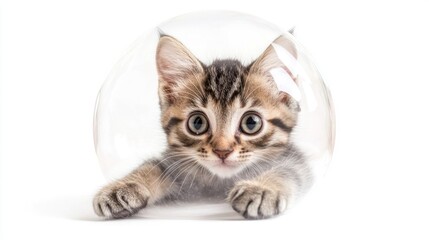 Obraz premium Cute kitten in a clear sphere