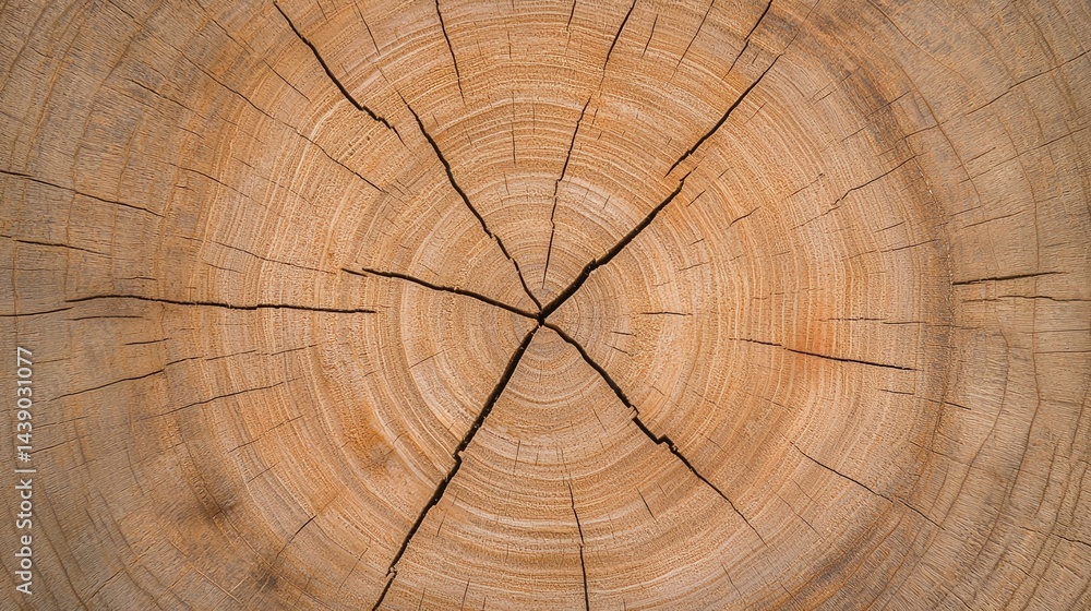 Poster a close-up view of a tree trunk showing intricate growth rings and cracks, highlighting the natural 