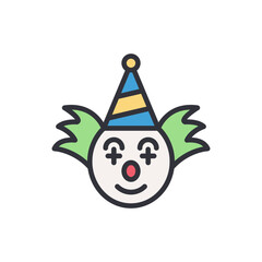 Clown face colored icons, minimalist vector illustration ,simple transparent graphic element .Isolated on white background