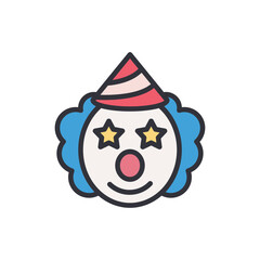 Clown face colored icons, minimalist vector illustration ,simple transparent graphic element .Isolated on white background