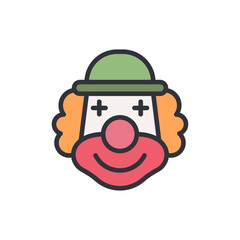 Clown face colored icons, minimalist vector illustration ,simple transparent graphic element .Isolated on white background