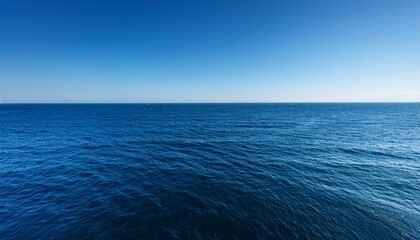 Obraz premium A calm, endless blue ocean stretches to the horizon under a clear, cloudless sky.