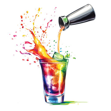 colorful cocktail pouring, splash, vibrant clip art preview
