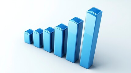 3D render of a blue upward-pointing bar graph on a light background, representing the concept of business growth or success in the stock market. This could be used as a financial banner or advertising