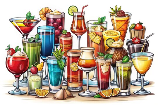 Alcoholic Drinks & Shots Doodle Collection