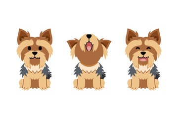 Cute Yorkshire Terrier Cartoon Set for design.