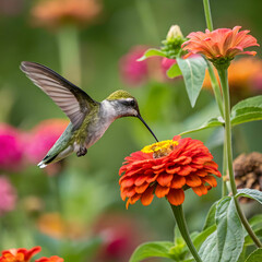 Naklejka premium a hummingbird is flying near a flower