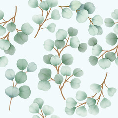 Eucalyptus Watercolor Seamless Pattern