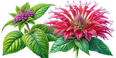 Indian Nettle, Monarda Didyma - Botanical Illustration