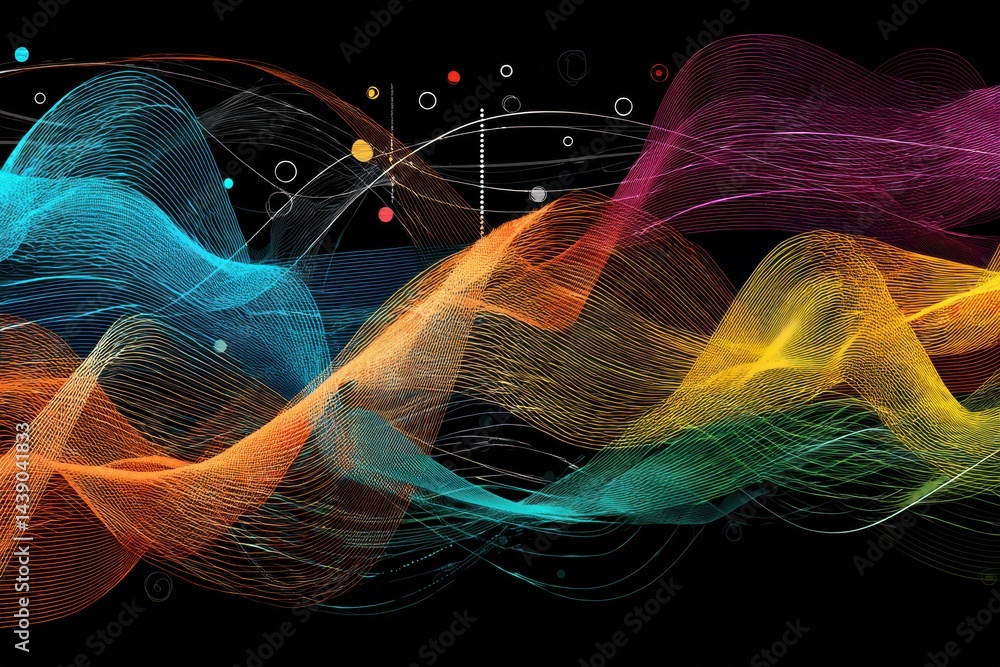 Poster colorful signal waves illustrating ai conversation flow in a dynamic and engaging manner