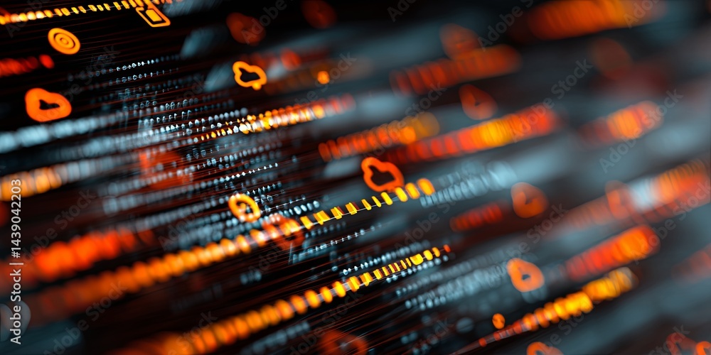 Aufkleber Abstract Digital Code and Data Visualization with Cloud Computing Icons and Technology Background for Modern Web Design and IT Solutions