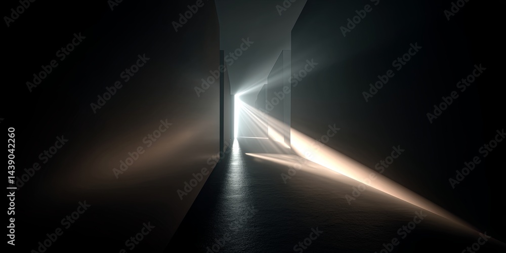 Poster Ethereal Rays of Light Illuminating a Dark Pathway in a Minimalist Environment for Creative and Abstract Visual Projects