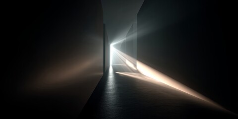 Ethereal Rays of Light Illuminating a Dark Pathway in a Minimalist Environment for Creative and Abstract Visual Projects