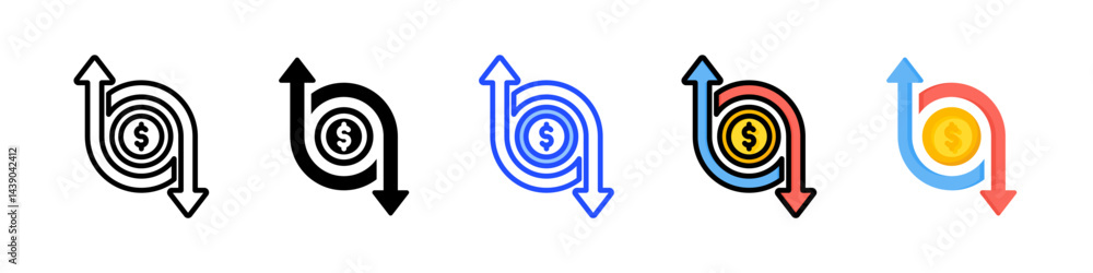 Poster cash flow icon collection with multiple styles