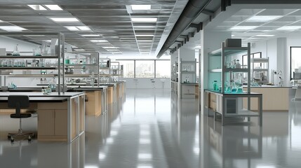Modern laboratory interior with spacious layout.
