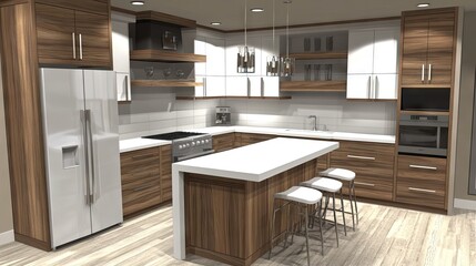 Modern kitchen design featuring a spacious island and open layout.