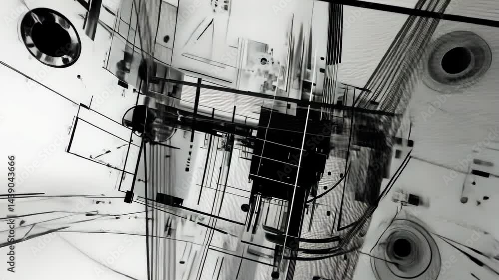Poster abstract geometric transformation with dynamic overlapping lines and shapes