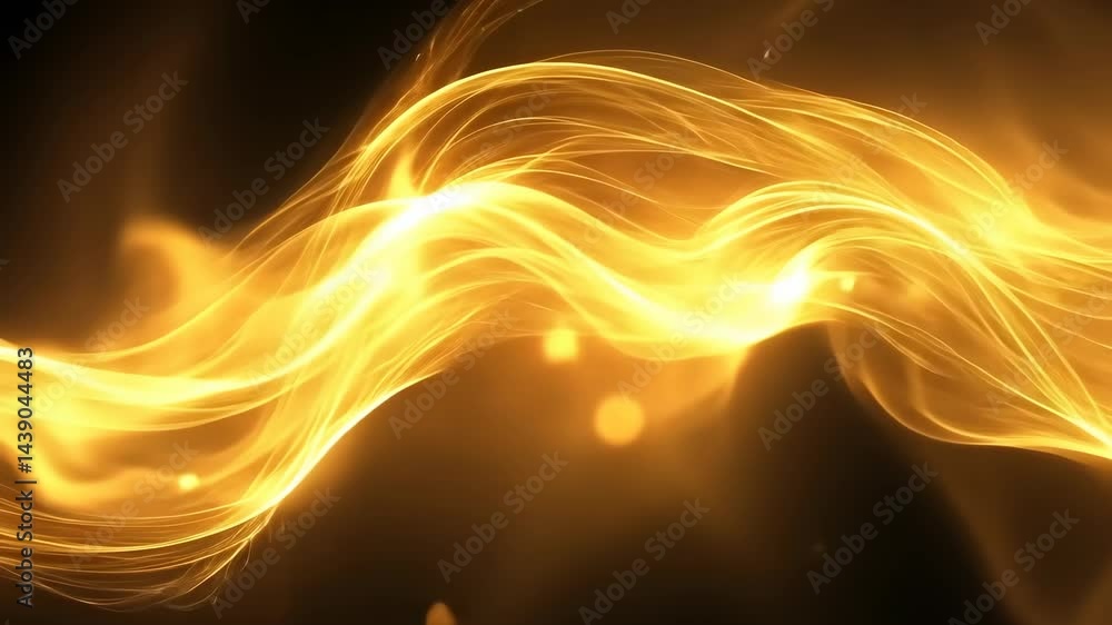 Poster dynamic flowing golden light waves in motion with abstract particles