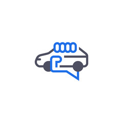 automotive podcast logo design. Vector illustration fun automotive podcast with car and balloon talk element. modern logo design vector icon template