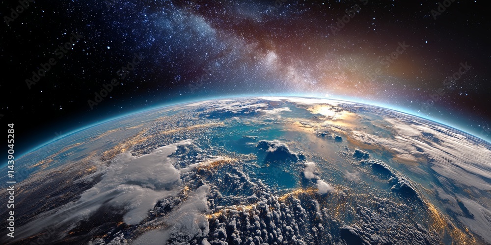 Wall mural stunning view of earth from space with vibrant colors and celestial background highlighting the beau