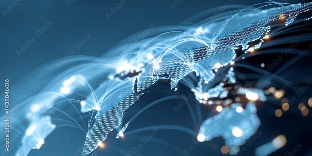 Poster global connectivity concept with world map, internet connectivity, digital network, and technologica