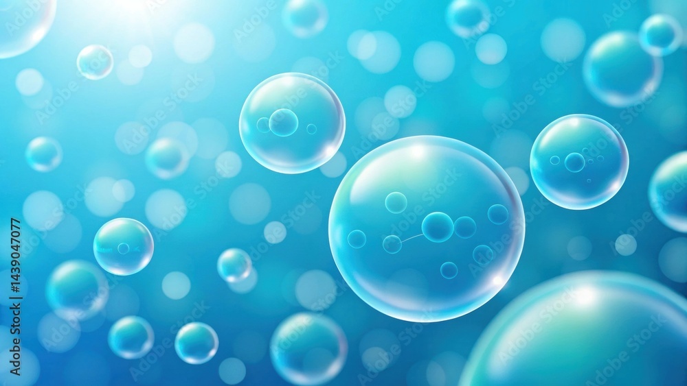 Poster abstract gradient science technology and medical. translucent bubbles floating in a serene blue back