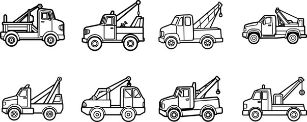 Set of tow truck line art vector illustration outline
